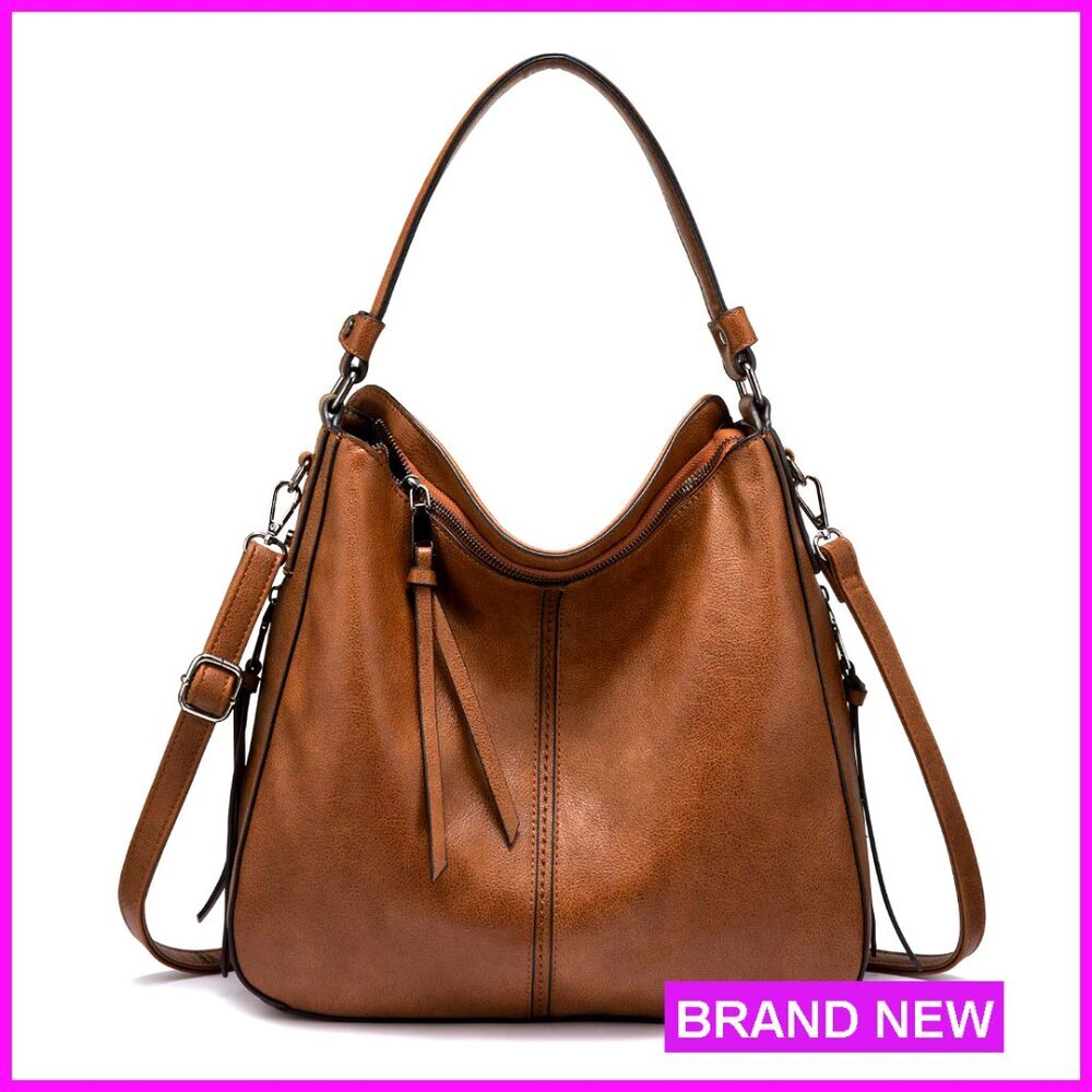 Faux Leather Hobo Crossbody Bag Retro Large Shoulder Purse Bucket Style